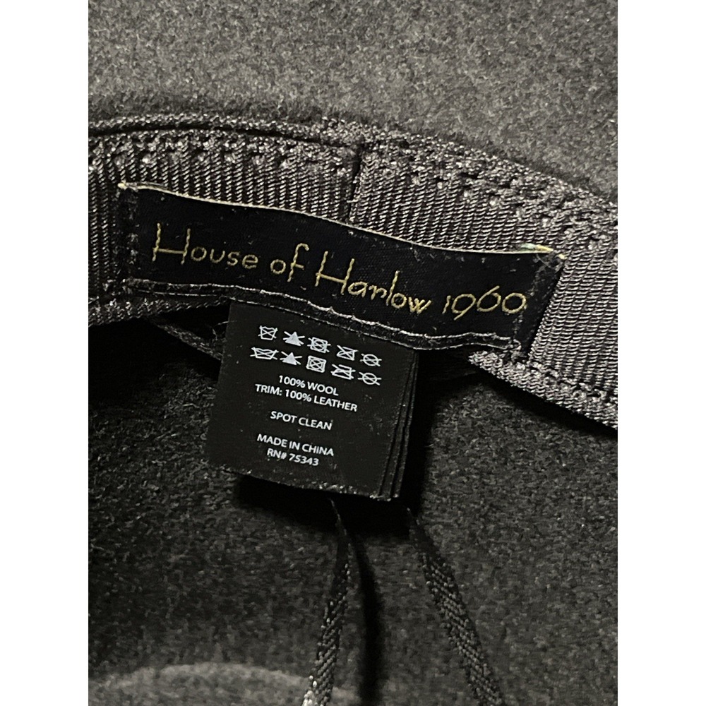 House of Harlow 1960 Black Wool Western Hat Studded Leather Band Fedora - Picture 9 of 10